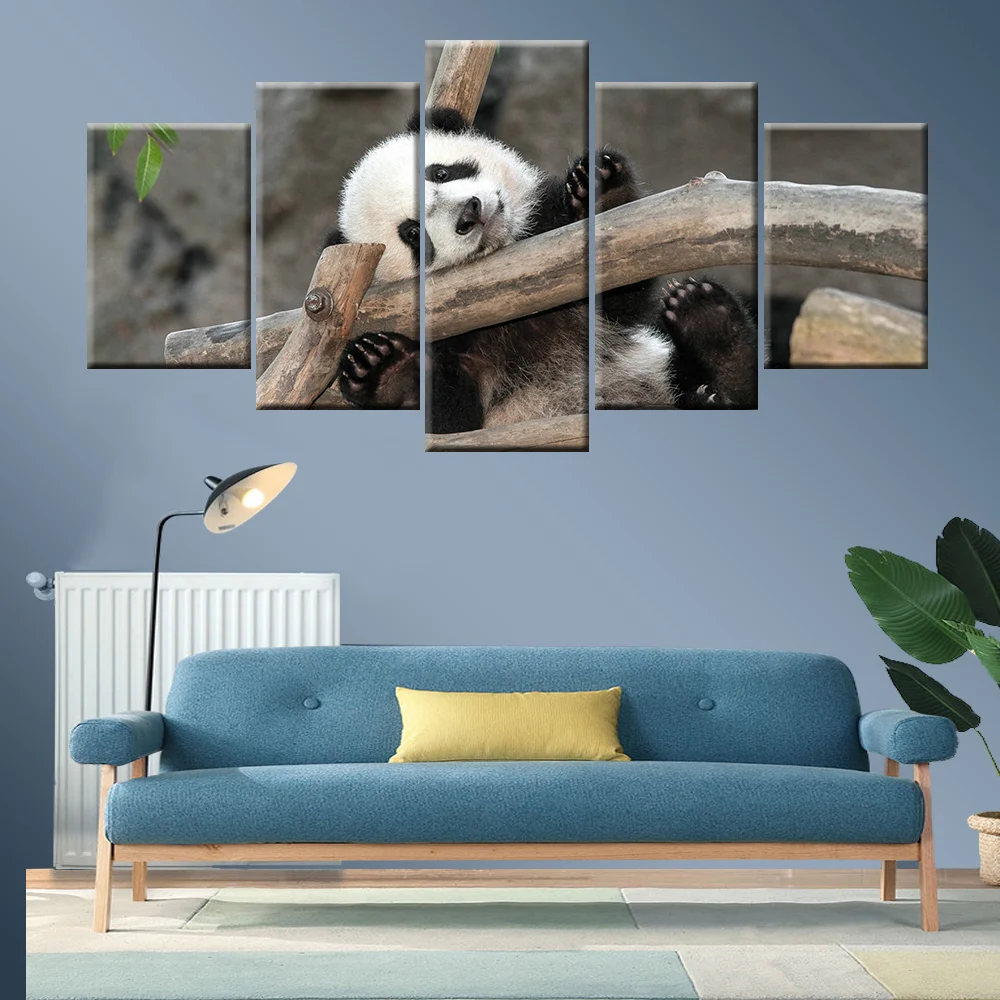 HD Печать холст картина домашний декор животных Плакат 5 шт. панда модульная