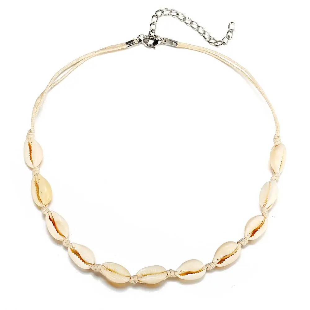 Женское ожерелье ручной работы черное с подвеской из натуральной ракушки в