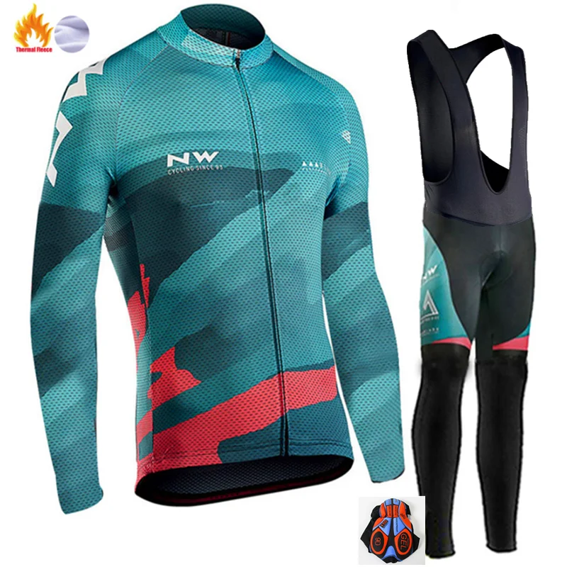 Winter Cycling suit Northwave Велоспорт Джерси Pro командный велосипед Зимний термальный флис с длинным рукавом набор Ropa Ciclismo велосипед триатлон, Велоспорт Набор - Цвет: Winter Cycling suit