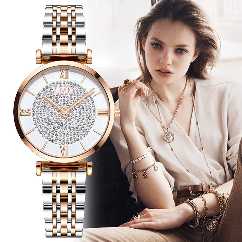 

Women Watches Top Brand Luxury 2020 Fashion Diamond Ladies Wristwatches Stainless Steel Silver Mesh Strap Female Quartz Watch