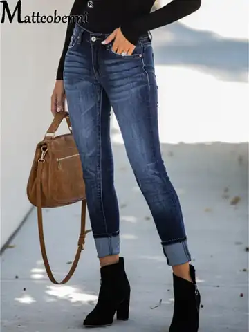 Women's Jeans High Waist Stretch Skinny Denim Trousers 2021 Blue Retro Washed Fashion Sexy Elastic Slim Pencil Pants