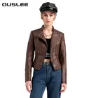 Осенние женские куртки Ouslee из искусственной кожи с отложным воротником, женское черное, красное байкерское пальто, высококачественное короткое повседневное пальто на молнии