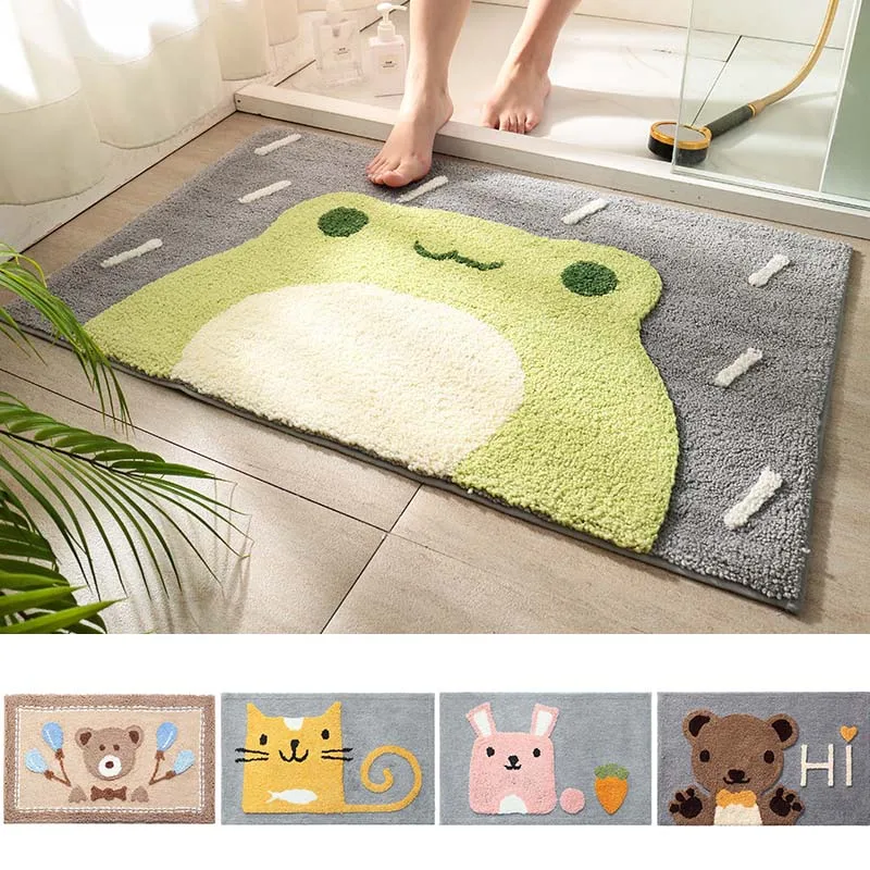 

Bathroom Supplies Absorbent Doormat Cartoon Animal Plush Area Carpet Machine Washable Shag Carpet Non-slip Bedroom Living Room