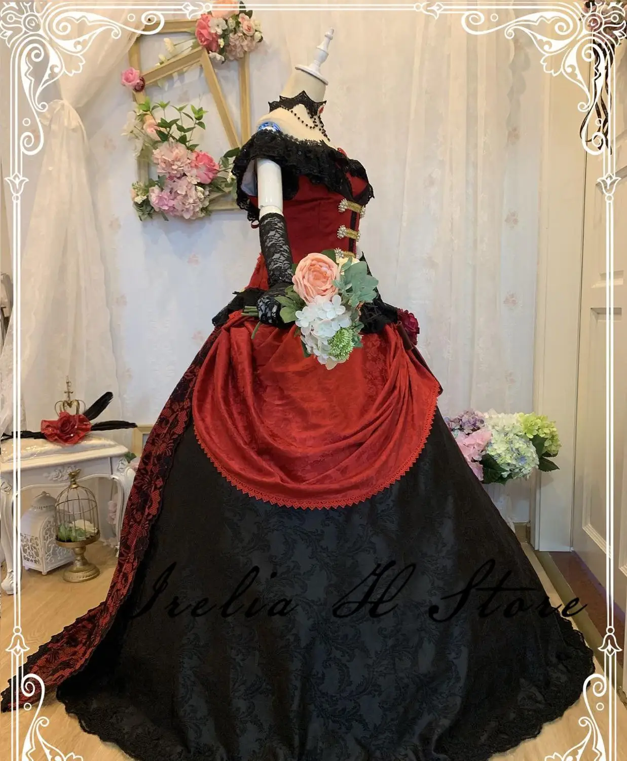 Женский костюм красного черного двореца для костюмированной вечеринки платья