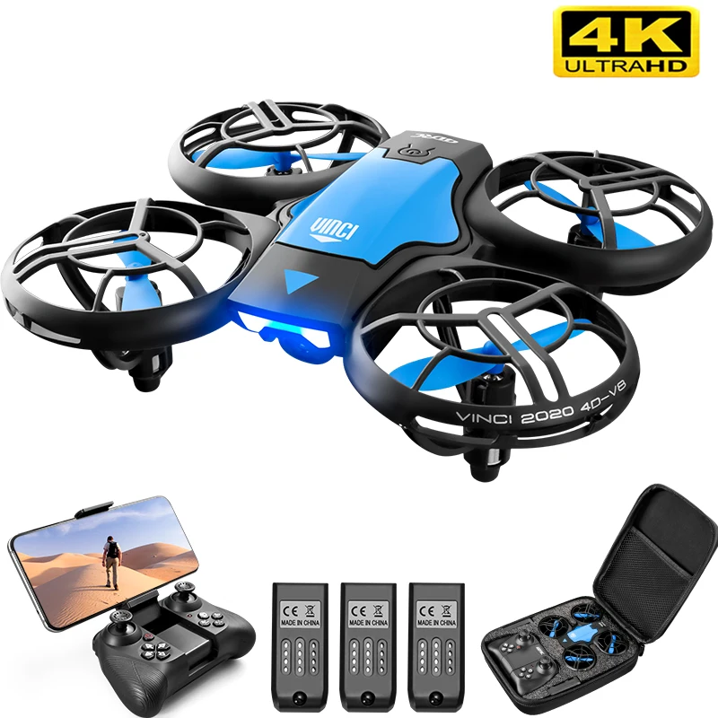 V8 novo mini drone 4k 1080p hd câmera wifi fpv altura de pressão ar manter dobrável quadcopter rc dron brinquedo presente