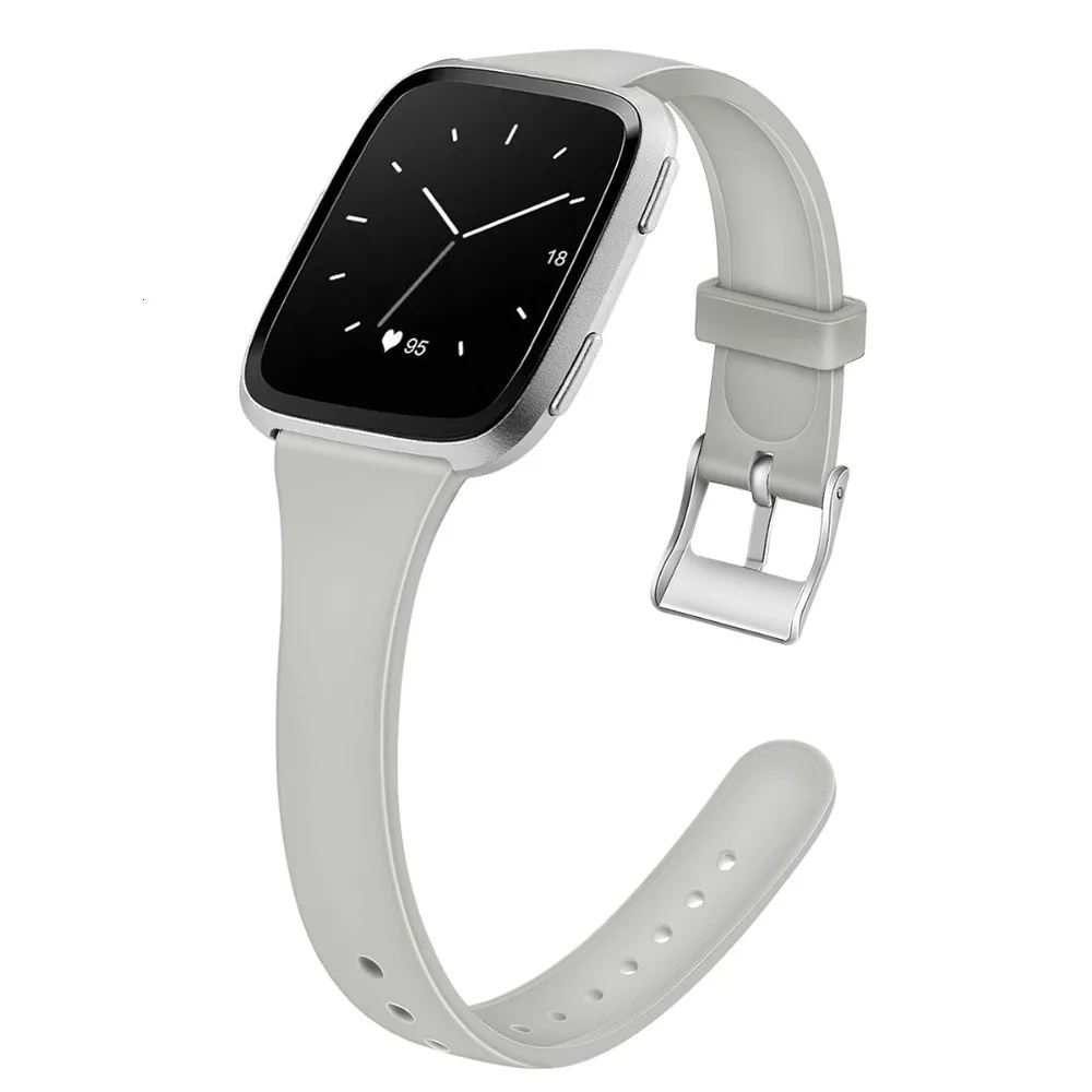 Gray Аксессуары ремешок для Fitbit Versa 2 мягкий силиконовый тонкий узкий сменный Браслет для Fitbit Versa/Versa 2 Band - Цвет: Gray