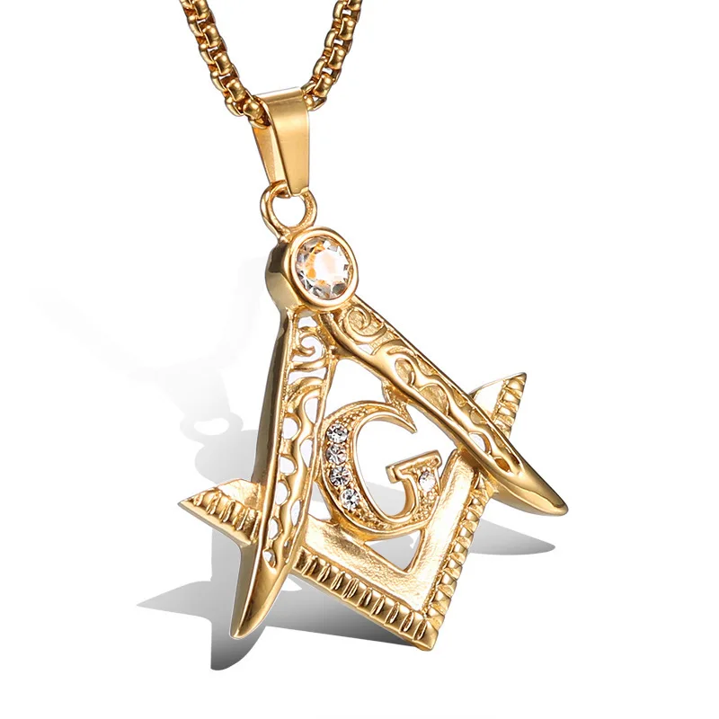 Масонский кулон с символом каменщика модное Золотистое Ожерелье со стразами