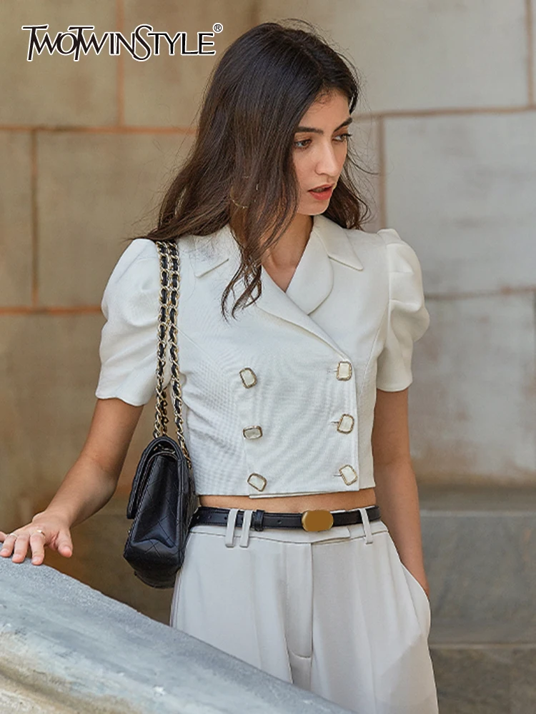 

TWOTWINSTYLE, короткое обычное пальто для женщин, с вырезами, свободное, с коротким рукавом, двубортное пальто для женщин, 2021, летняя модная одежда,...