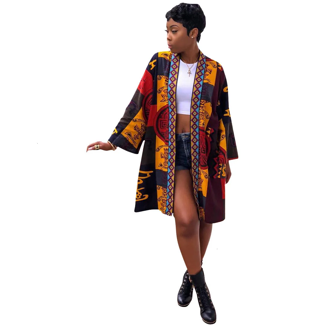 

2019 Floral Print Maxi Cardigan African Style Vintage Retro Long Coat For Jacket Women Spring Casual Loose Overcoat Cloak