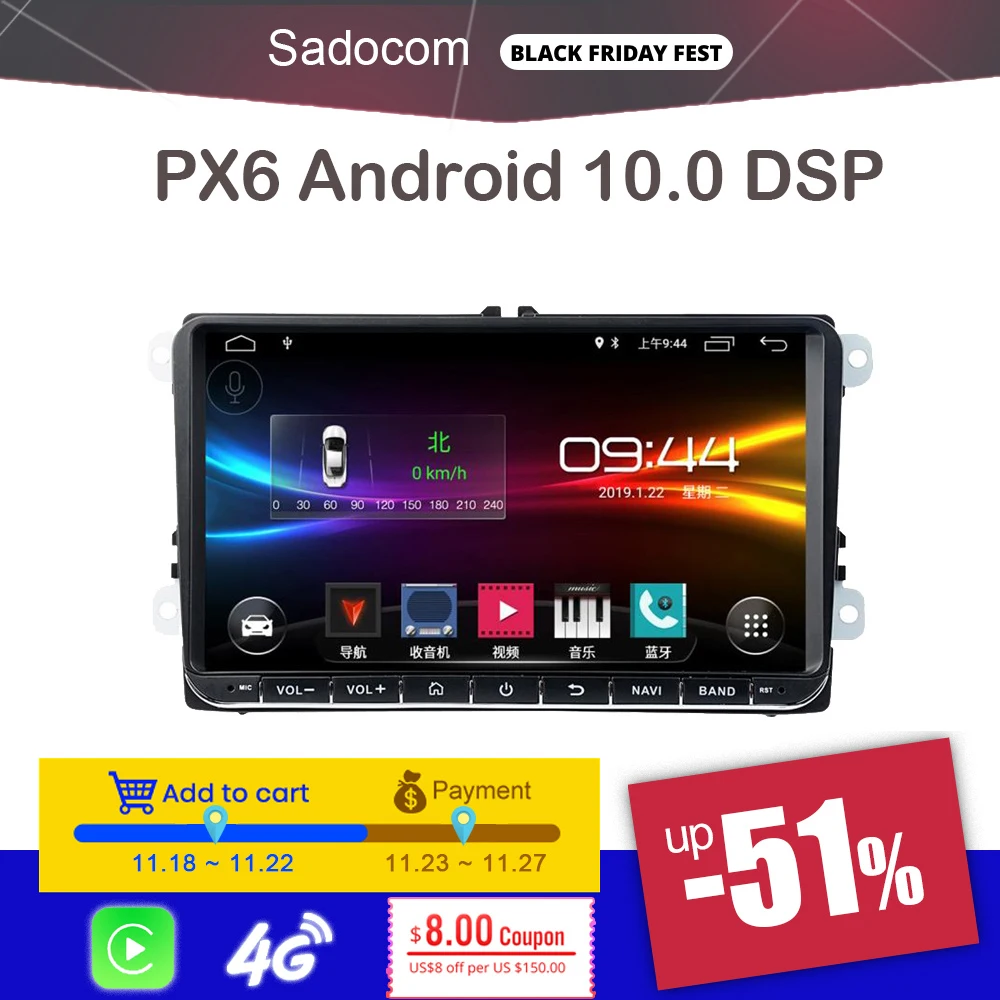 Автомагнитола 4G LTE 9 дюймов Android 10 0 64 ГБ 4 Гб ОЗУ DVD для VW SKODA GOLF 5 Golf 6 POLO PASSAT B5 B6 JETTA TIGUAN