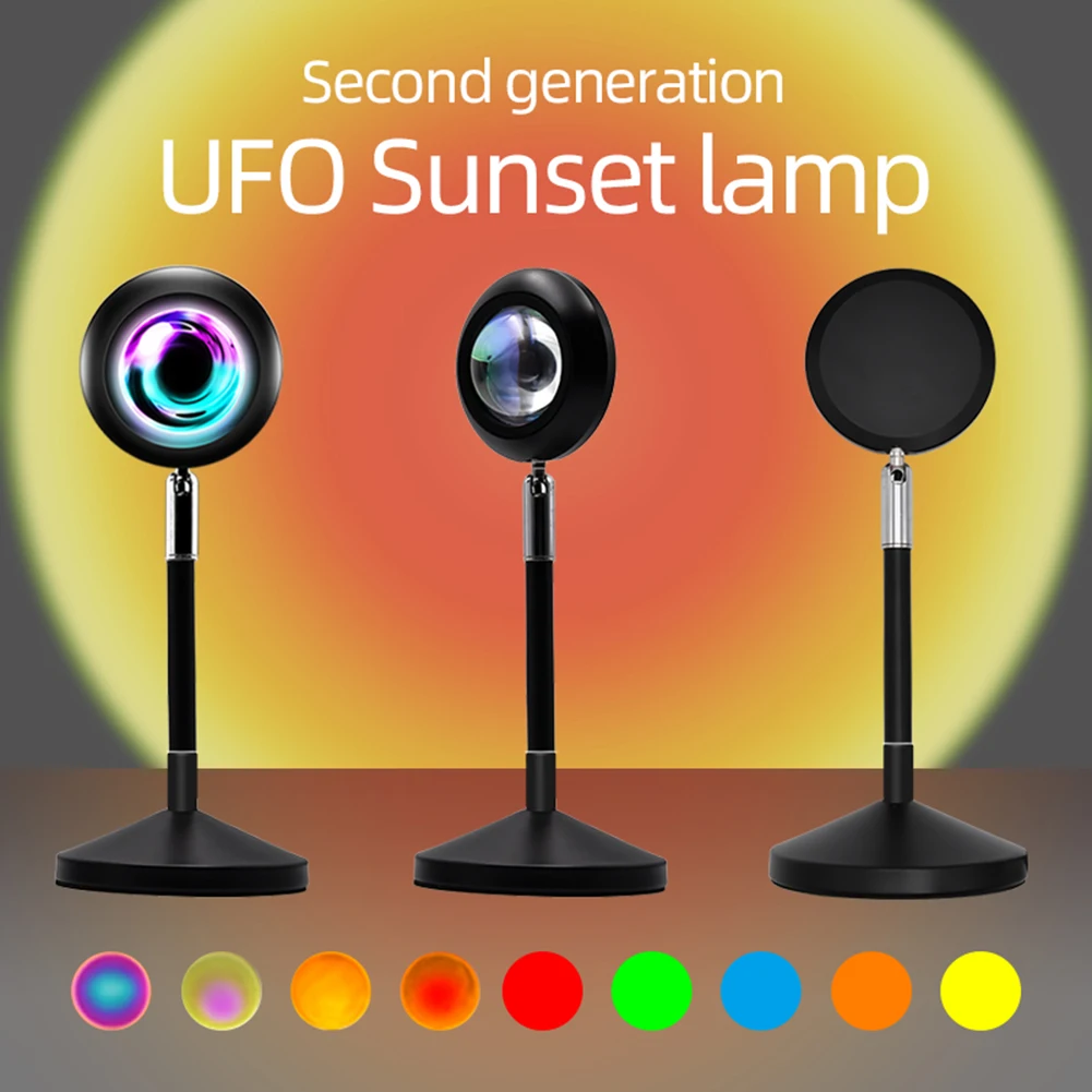 

UFO Rainbow Sunset Wall Projection Night Lamp Home Coffee Shop Background Wall Decoration RGB Colorful Atmosphere Light