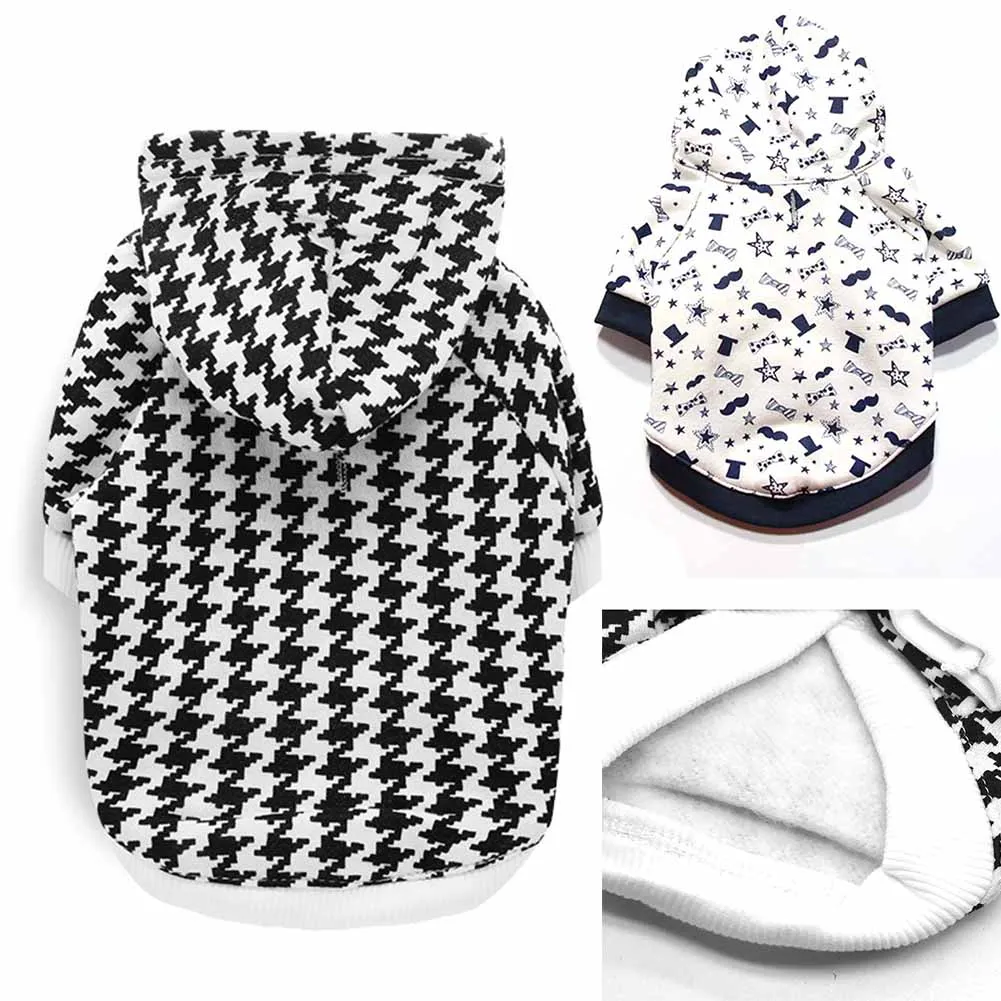 

Autumn Winter Pet Hoodie New Fashion Comfortable Puppy Outdoor Wear Clothes Plaid Print Mustache Star Warm Cat Dog Sweater Coat