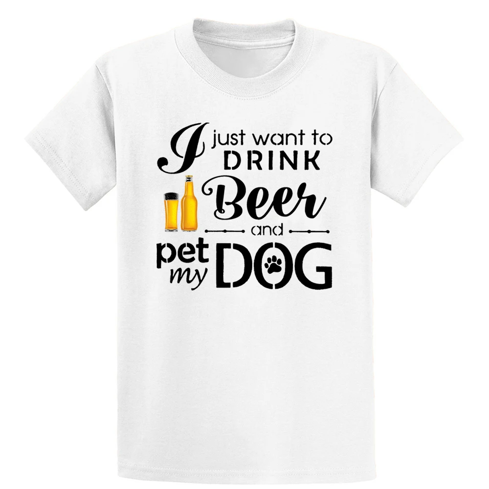 Футболка с надписью I Just Want Drink Beer And Pet My Dog футболка рисунком сумасшедшего размера