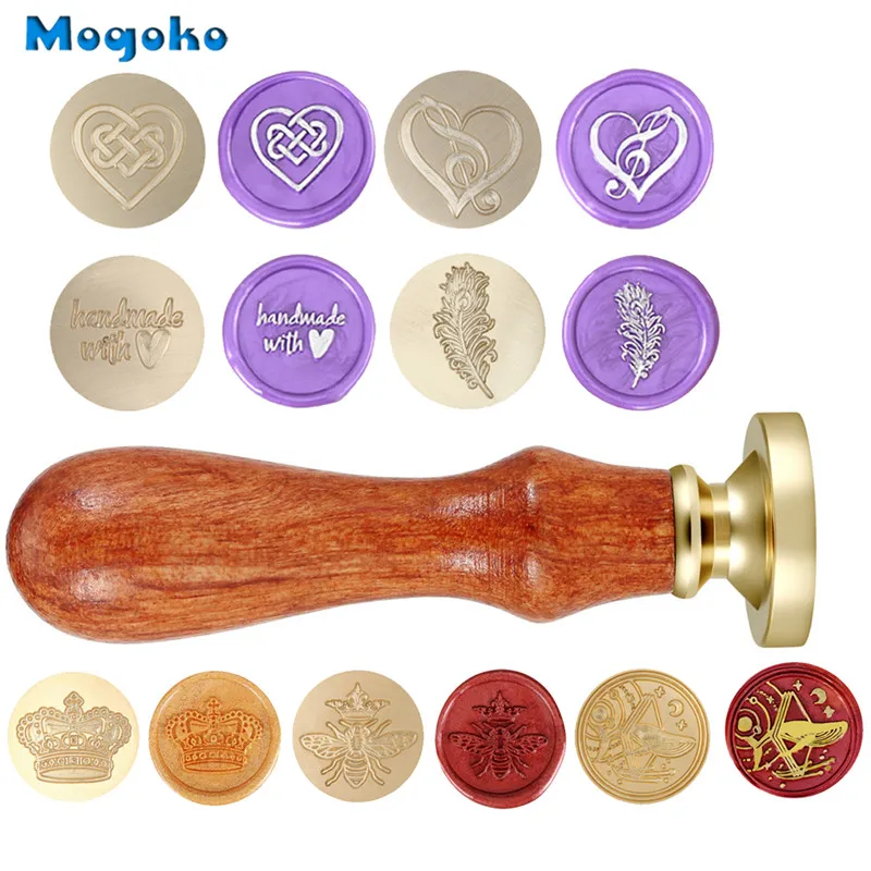 Mogoko Music Heart Sealing Wax Stamps Retro Wood Classic Wax Seal Stamp Bee With Crown Feather Cards Envelope Bottle Stamping