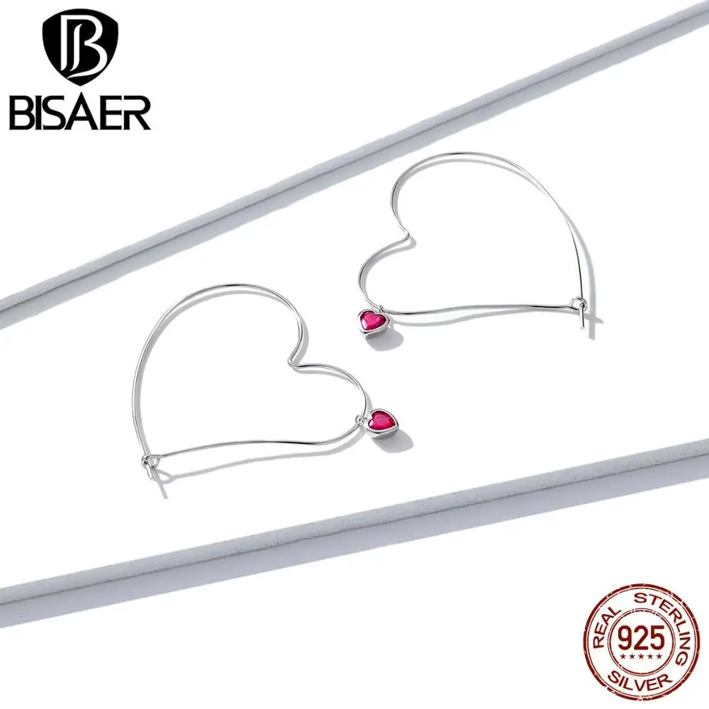 BISAER, новинка, модные серьги в форме сердца персика, 925 пробы, серебряные, простые Висячие серьги для женщин, корейские серьги, ювелирное изделие GAE214