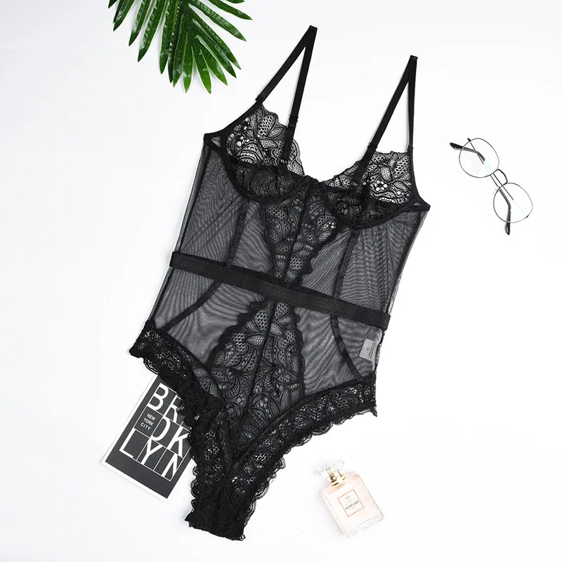 

Women's Sexy Bodysuit Lace Hollowing Out Underwear Splicing Camisole One-piece Garment Exotic Babydoll