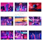 Неоновый город Synthwave: Токийский Блестящий плакат-Закат-пирамида Аполлона украшение для дома холст настенная Художественная печать