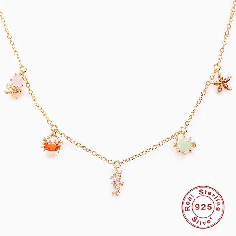 

KOJ 925 Sterling Silver Necklace Creative Animal Starfish/Seahorse INS Hot Women Summer Beach Chains Choker Collier Jewelry