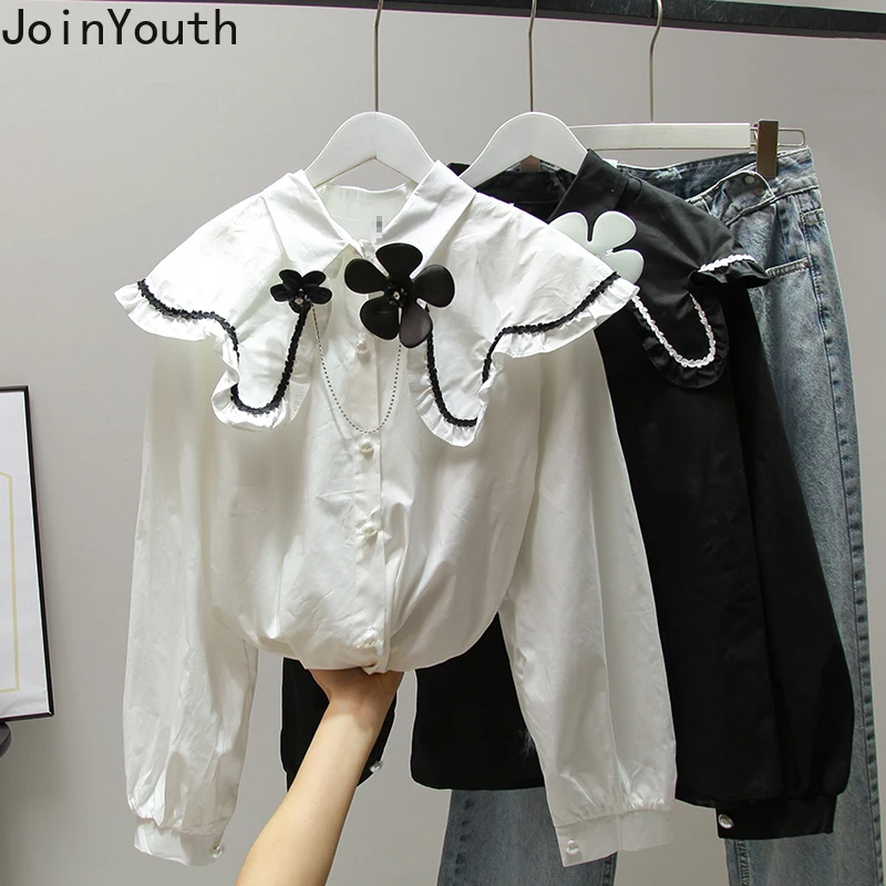 Новые женские топы Joinyouth 2022 шикарные 3D цветочные милые блузки с воротником Питер