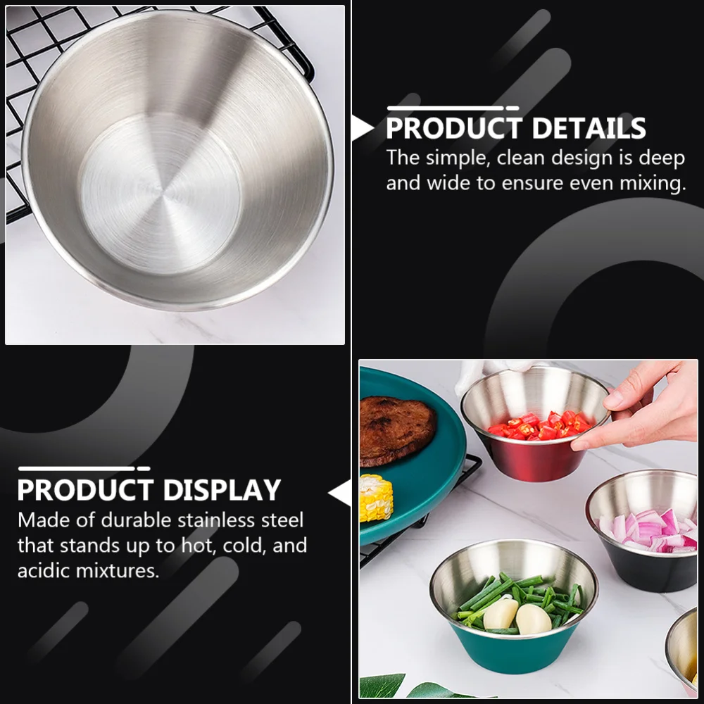 

4pcs Stainless Steel Sauce Dishes Food Dipping Bowls Round Seasoning Dishes