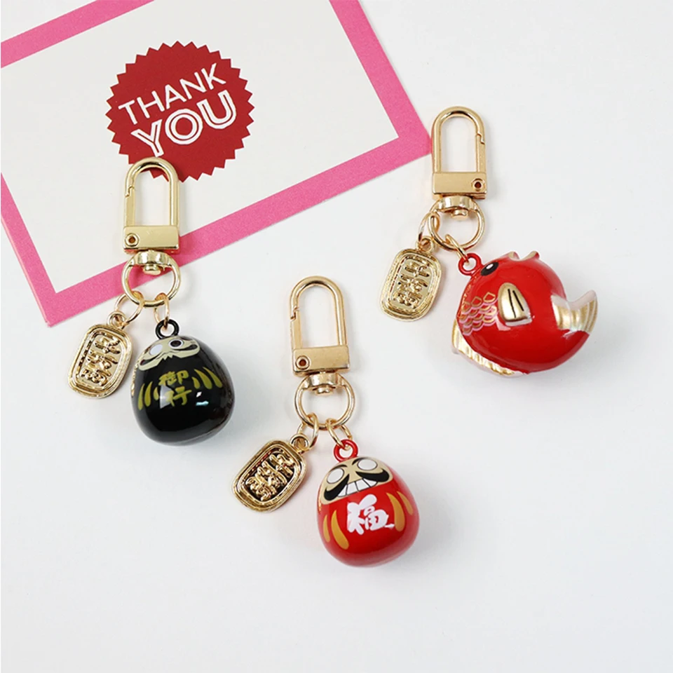 

Cute Japanese Omori Daruma Bells Lucky Koi Water Sound Bell Keychains Pendant Bag Car Key Chains Decor Keyring Pray Blessing New