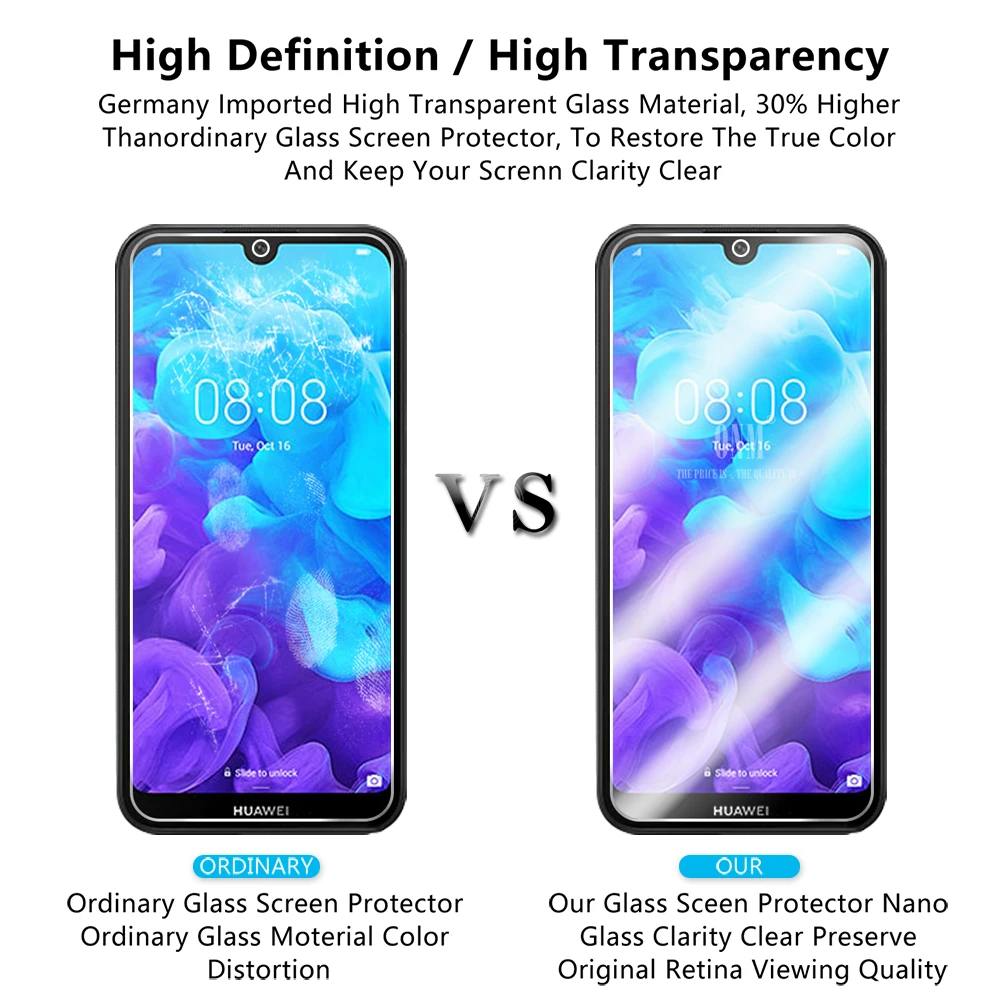 2 шт закаленное стекло для Huawei Y5 2019 Защитная пленка экрана AMN-LX9 LX1 LX2 LX3 стеклянная |