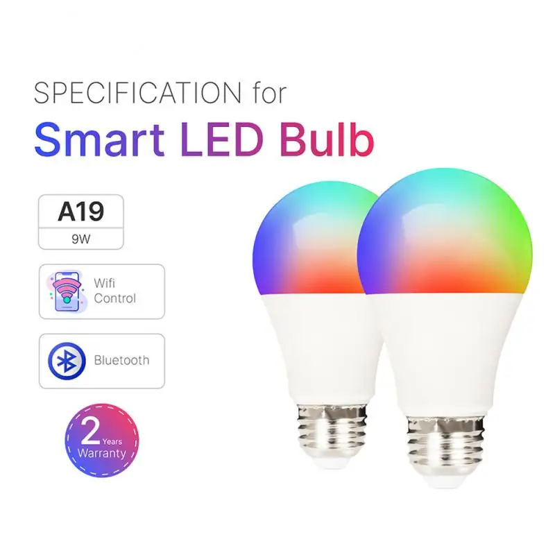 

Умсветильник лампа B22 E27 с Wi-Fi, светодиодная лампа RGB, работает с Alexa/Google Home, 85-265 в, RGB + Функция белого таймера с регулируемой яркостью