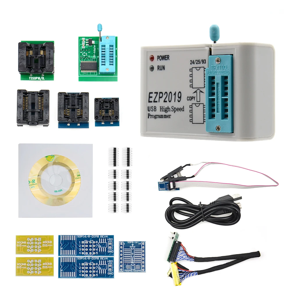 EZP 2019 высокоскоростной USB SPI программатор + 12 адаптеров EZP2019 Поддержка 24 25 93 EEPROM