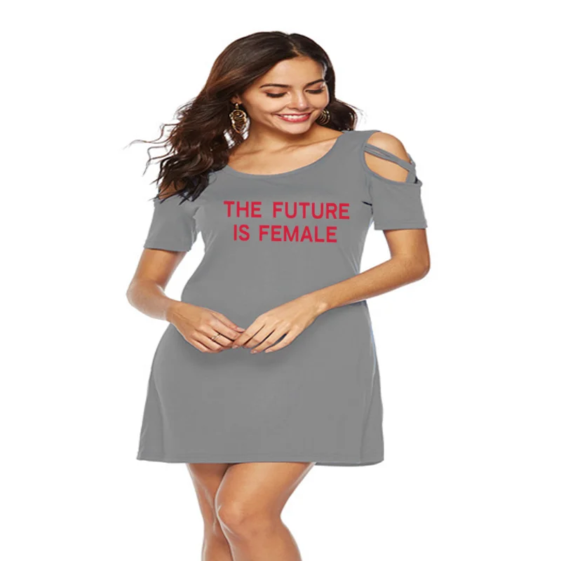 

THE FUTURE IS FEMALE Print Women Dresses Feminists Harajuku Aesthetics Summer Casual Vestidos Top Dress off the shoulder Elegant