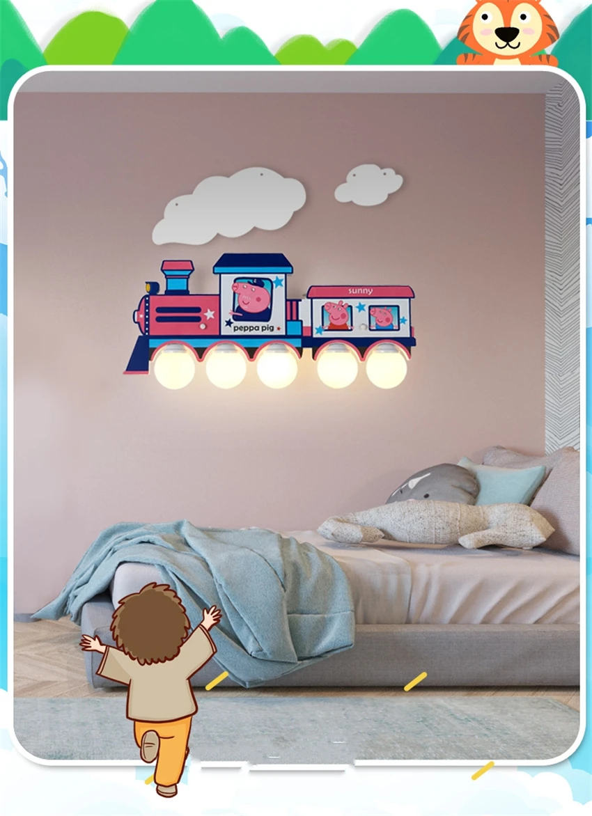 Настенные светильники с мультяшным поездом для детской комнаты Светильники