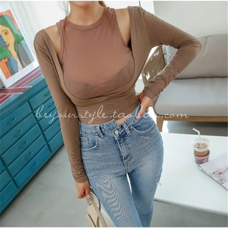 Новая весенняя Сексуальная футболка Женская эластичная летняя женская одежда