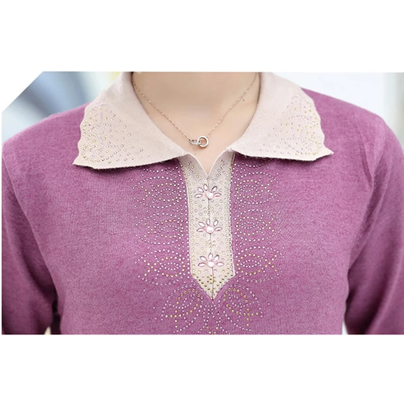 

2020 Spring Mother Knit Sweater New Diamond Embroidery Eelegant Pullovers Sweaters Large Size Women's Wool Sweater Knitwear 2171