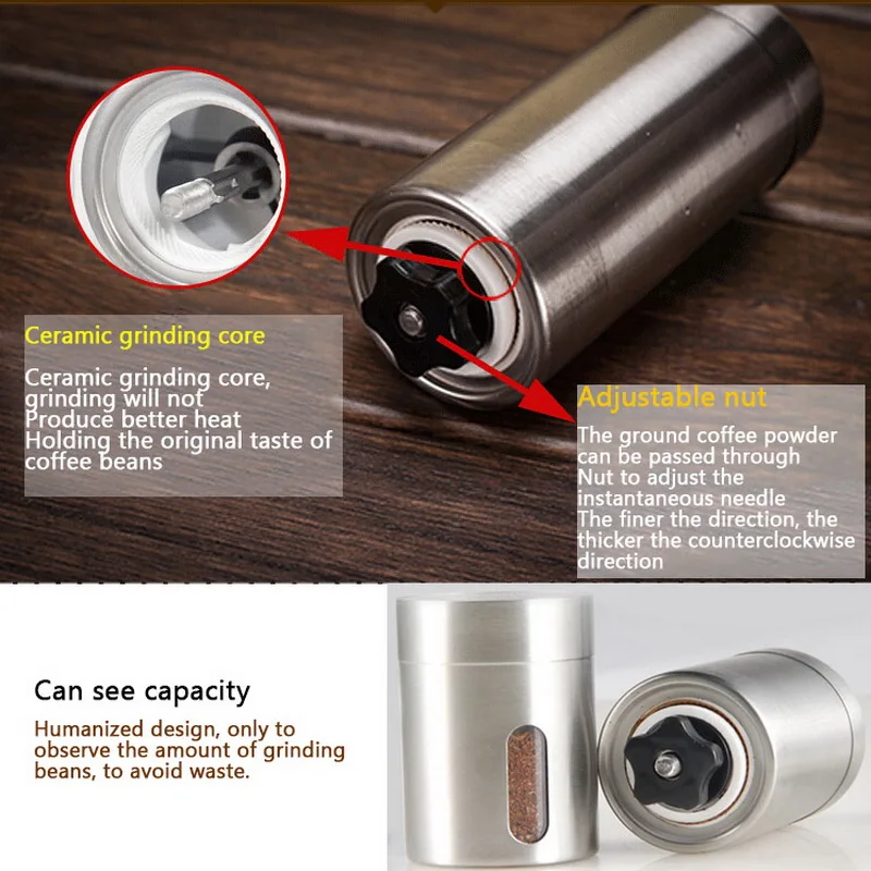 Ручная кофемолка керамическая s-образная ручная из нержавеющей стали | Бытовая