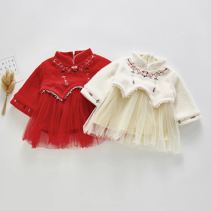 

Толстый бархатный комбинезон для новорожденных девочек; Рождественские костюмы для маленьких детей; Боди для девочек; Платье принцессы с вышивкой