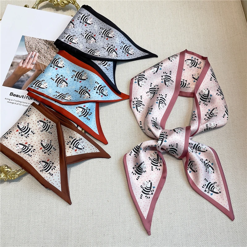 

2021 Design Skinny Silk Scarf Women Headband Hair Bands Girls Ribbon Scrunchies Fashion Bag Wirst Bandana Foulard Accessories