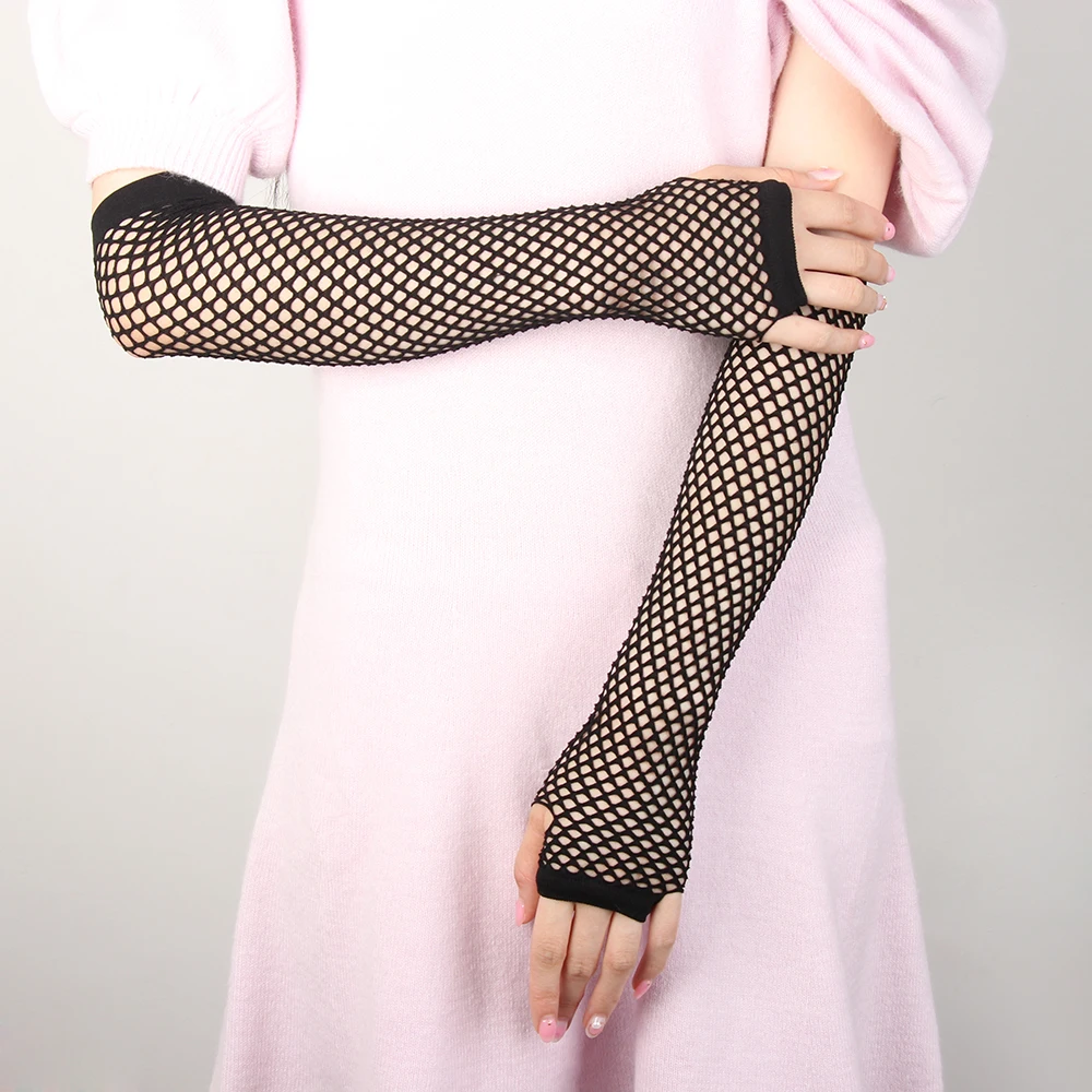 

Women Gloves Hollow Out Holes Sexy Punk Goth Ladies Disco Dance Costume Fingerless Mesh Fishnet Gloves