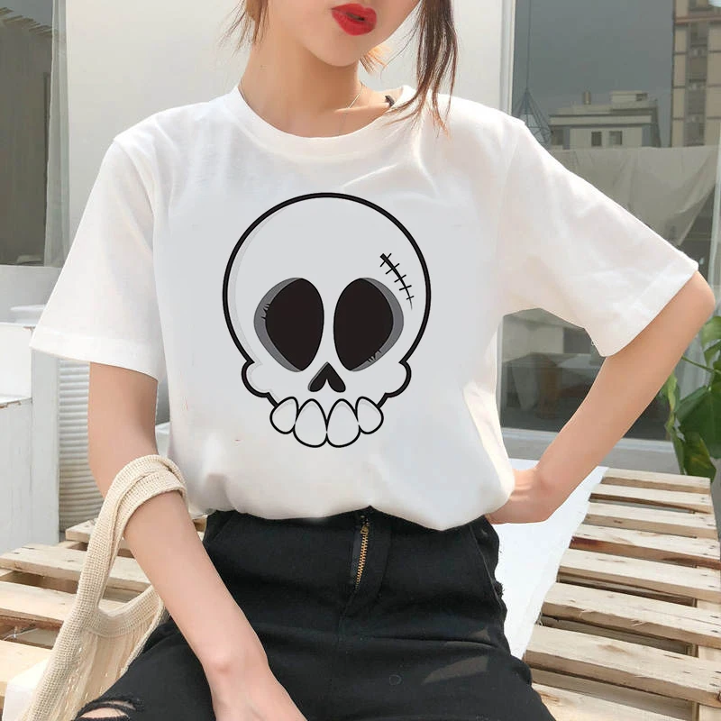 

Showtly Horro Skull Summer Streetclothing Tshirt Cartoon Top Tees Kawaii T Shirt Femme Clothing Harajuku T-Shirt