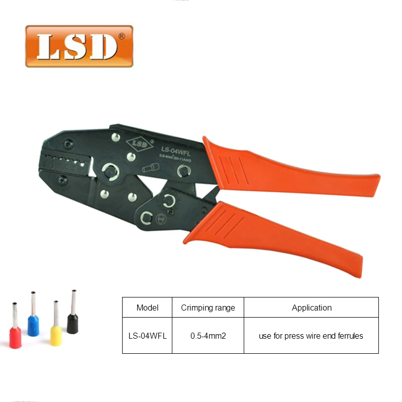 

LS-04WFL 20-12 AWG cable ferrules crimping pliers,cord end sleeve crimping tool 0.5-4mm2 ratchet wire crimp tool
