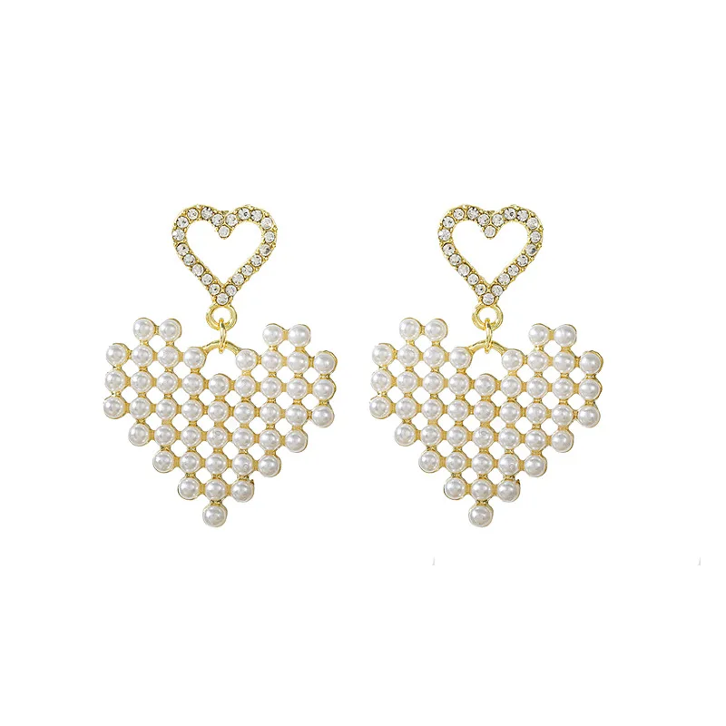 

Korean Fashion Sterling Silver 925 Heart Shaped Peals Decoration Drop Earrings