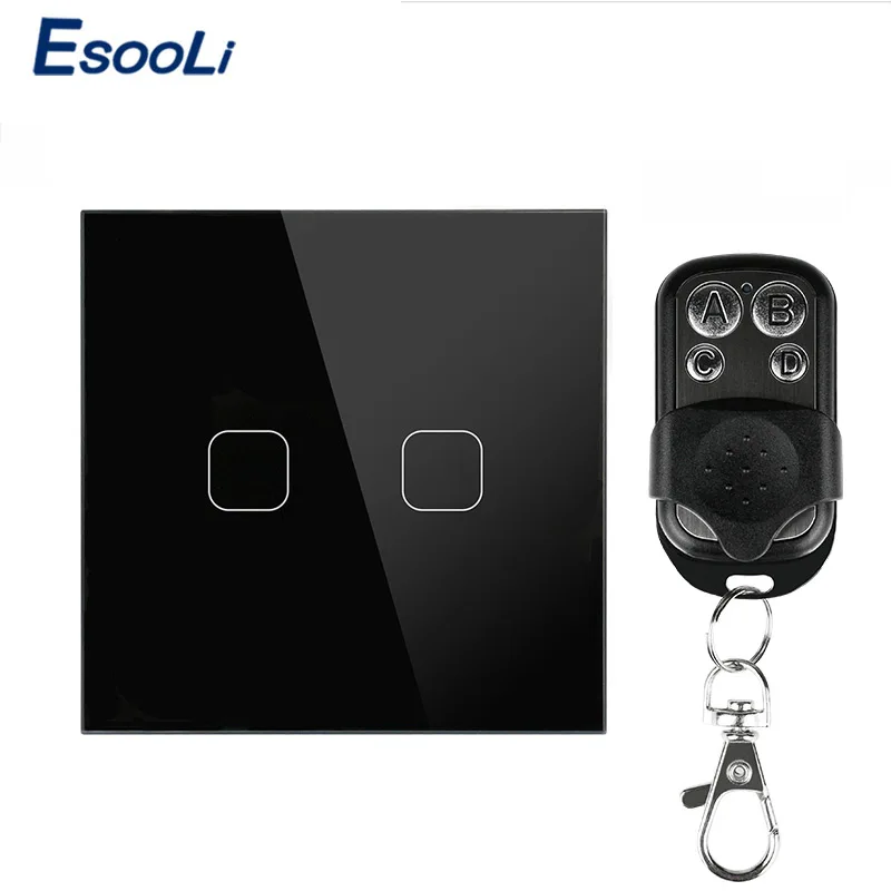 2 Gang Remote Esooli ЕС/Великобритания стандарт 1/2 банды беспроводной пульт дистанционного управления свет сенсорные переключатели, умный дом RF433 дистанционное управление настенный выключатель - Цвет: 2 Gang Remote