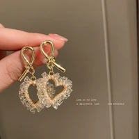 925 silver needle korean ins style retro simple atmosphere elegant fashion freshwater pearl love crystal earrings