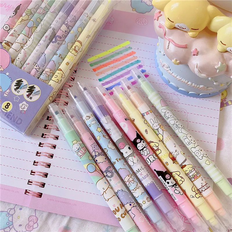 

8 Color Japanese Highlighter Pen Kawaii Marker Pen DIY Photo Album Journal Fluorescent Pen Cartoon Student Stationery Supply