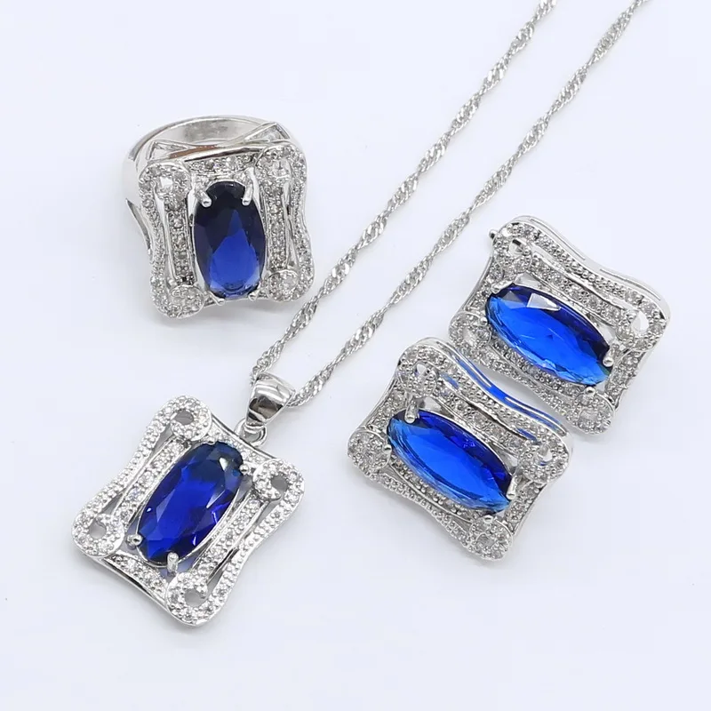 Женский комплект свадебных украшений с голубым сапфиром белый топаз из