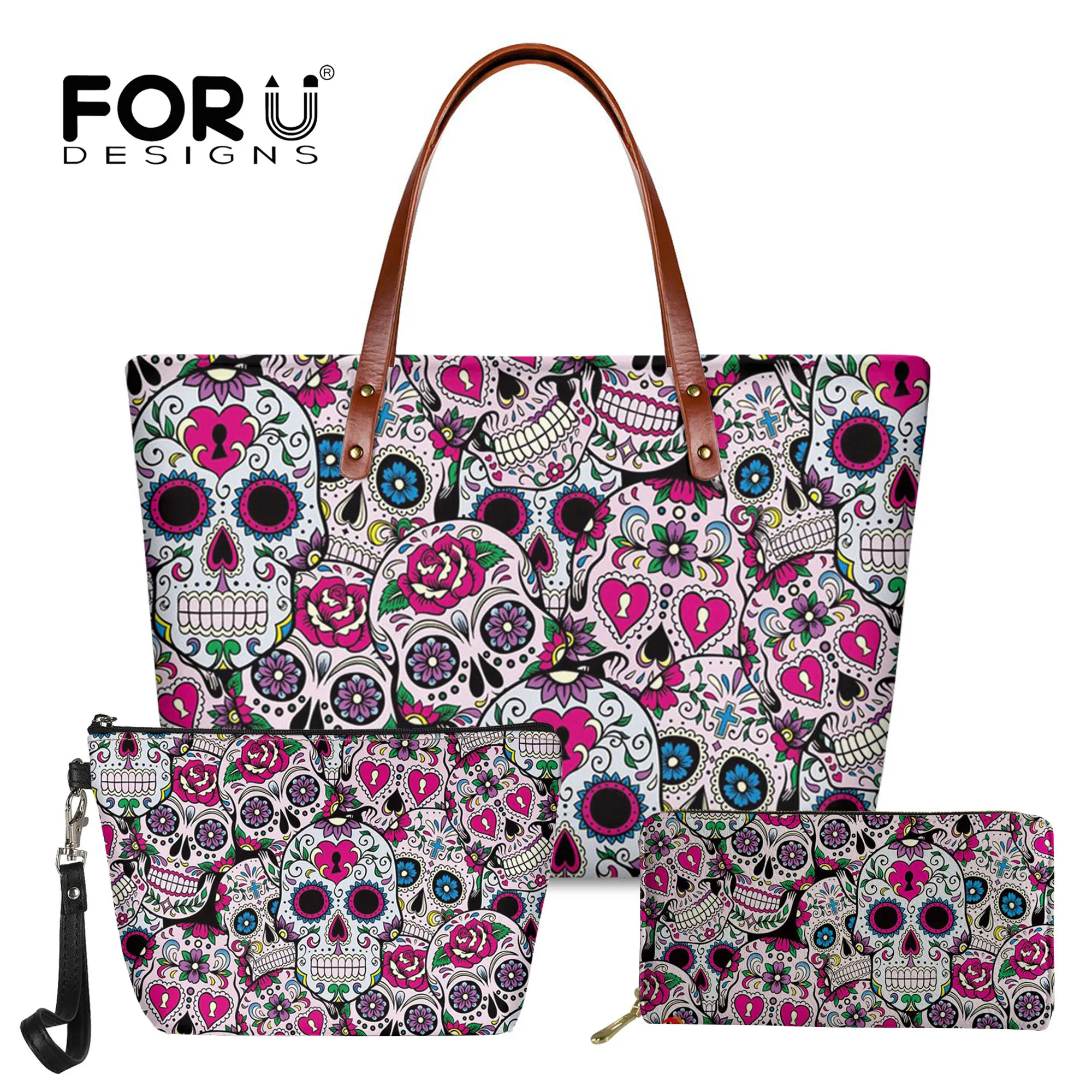 

Комплект женских роскошных сумок-тоутов FORUDESIGNS, неопреновые сумочки с принтом в виде сахара и черепа, Роскошные модные женские сумочки, 2021