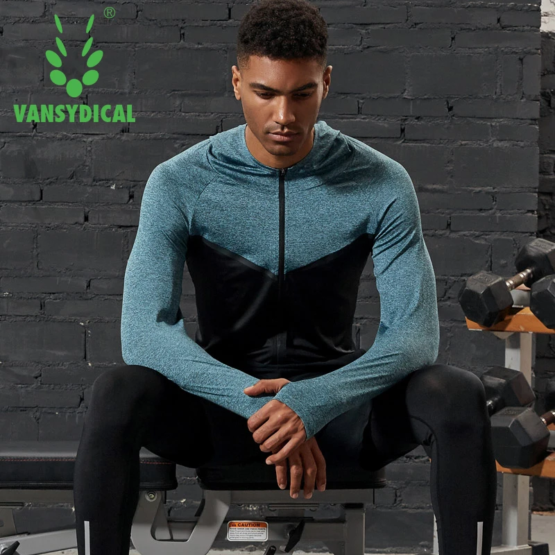 VANSYDICAL куртка для бега Мужская толстовка на молнии быстросохнущая Спортивная