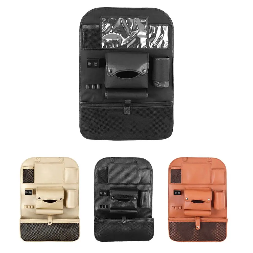 

4 USB Charge Car Seat Back Bag Organizer PU Multi-function Easy Clean Non-Fading Wear-resisting Pocket Stowing Tidying