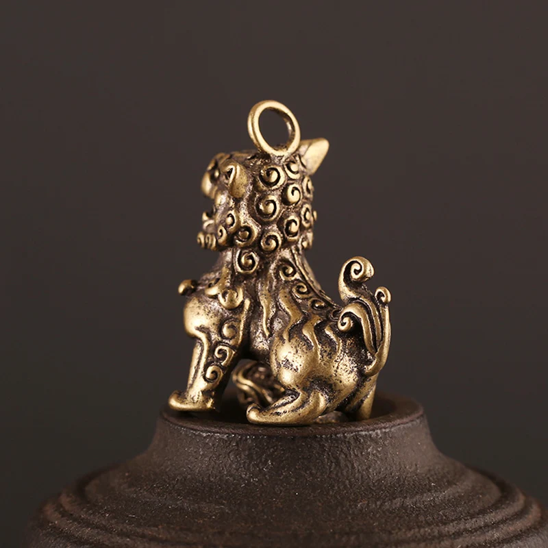 Ретро Медный Лев фигурки брелок ювелирные изделия латунные Животные Подвески