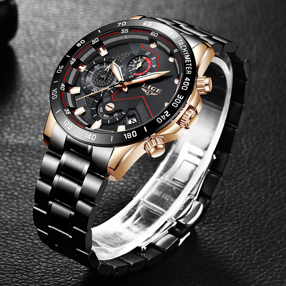 LIGE мужские часы Топ люксовый бренд из нержавеющей стали деловые хронограф