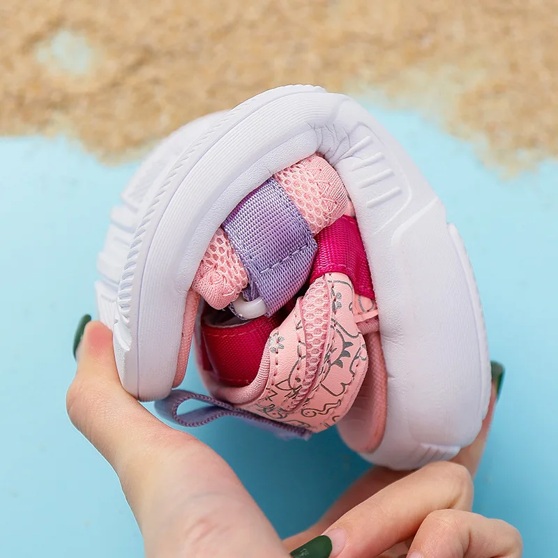 Baby Girls Sandals Pink Princess Breathable Mesh Children's Shoes Light and soft Kids Flat sandal | Детская одежда и обувь