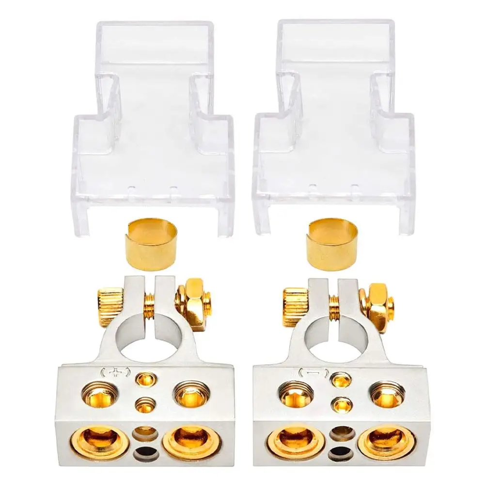

1Pair AWG Positive & Negative Car Battery Terminal Connectors Kit Gold-plated Connector With Shims For Auto Car 2/4/8/10 Gauge